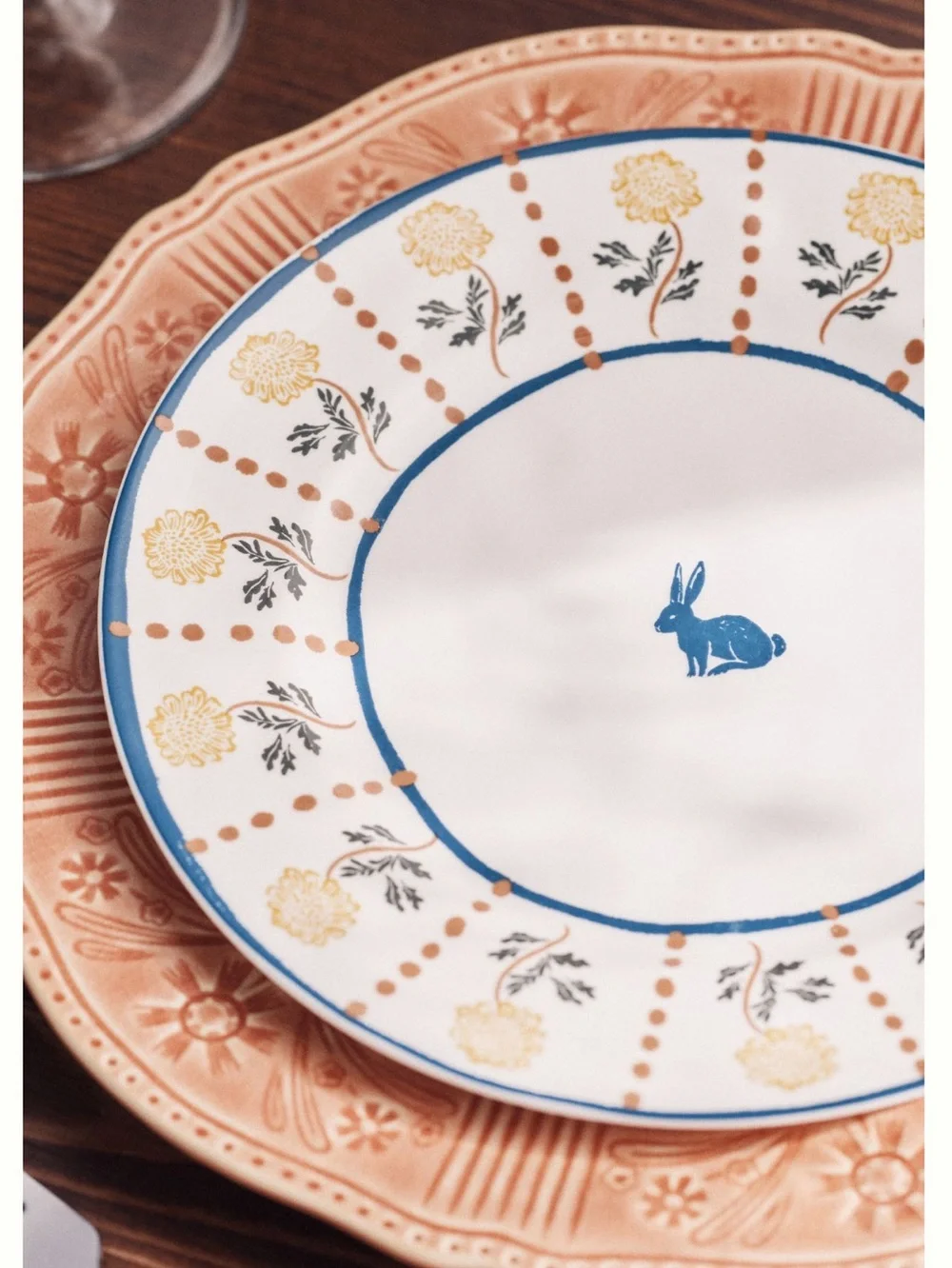 Anthropologie Mille Stoneware Plate Side Dessert New Farm Bunny Blue 8.25”